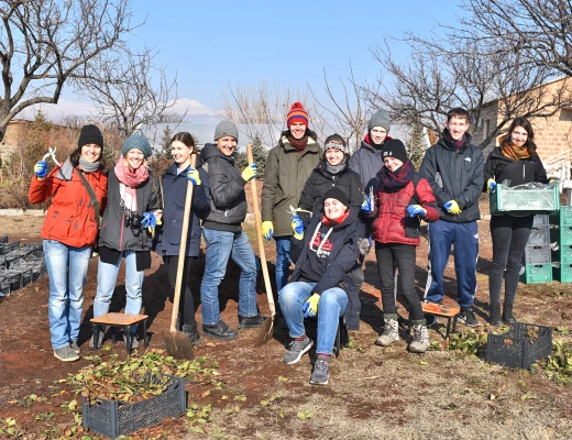Посадка деревьев в питомнике Карин