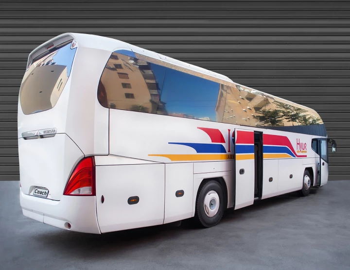 Coach Bus (50 passengers, 50 luggages), Air Conditioner, Fridge, Toilet, Monitors, Audio and Video System with USB, Microphone