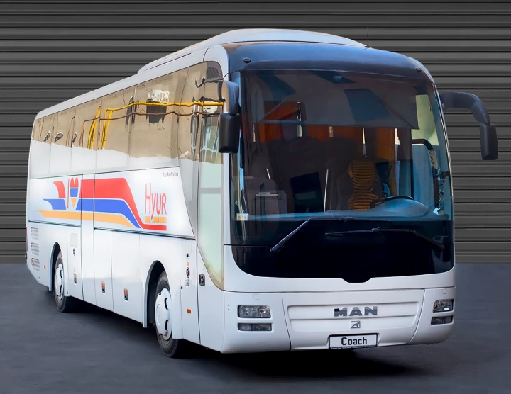 Coach Bus (50 passengers, 50 luggages), Air Conditioner, Fridge, Toilet, Monitors, Audio and Video System with USB, Microphone